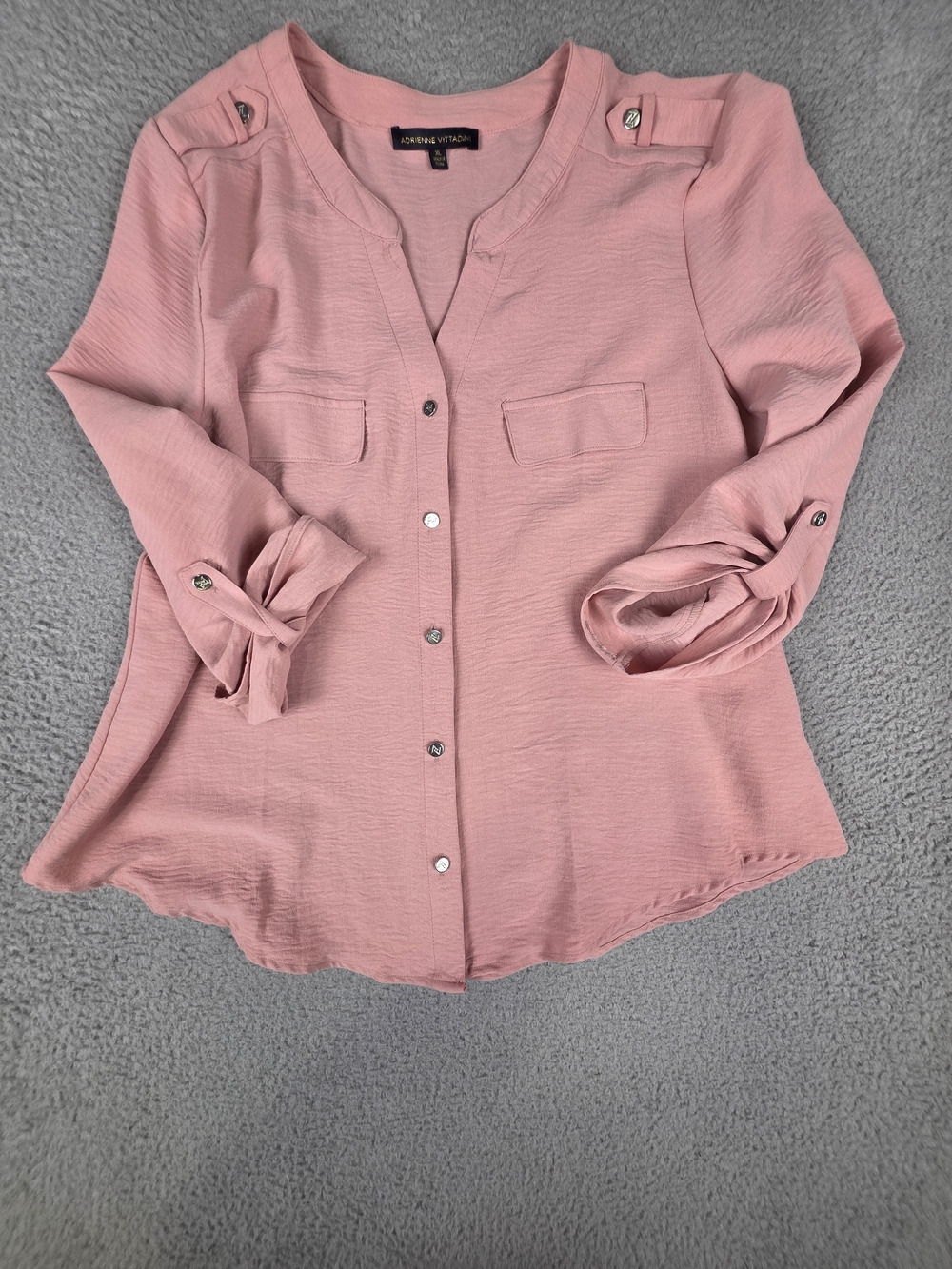 Adrienne Vittadini Pink Button-Front Blouse 3/4 Sleeve XL